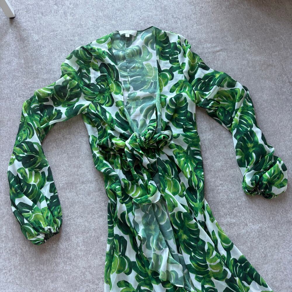 NWOT $650 NEW Caroline Constas Charlize Coverup White Green Palm Leaf Dress - Picture 4 of 6